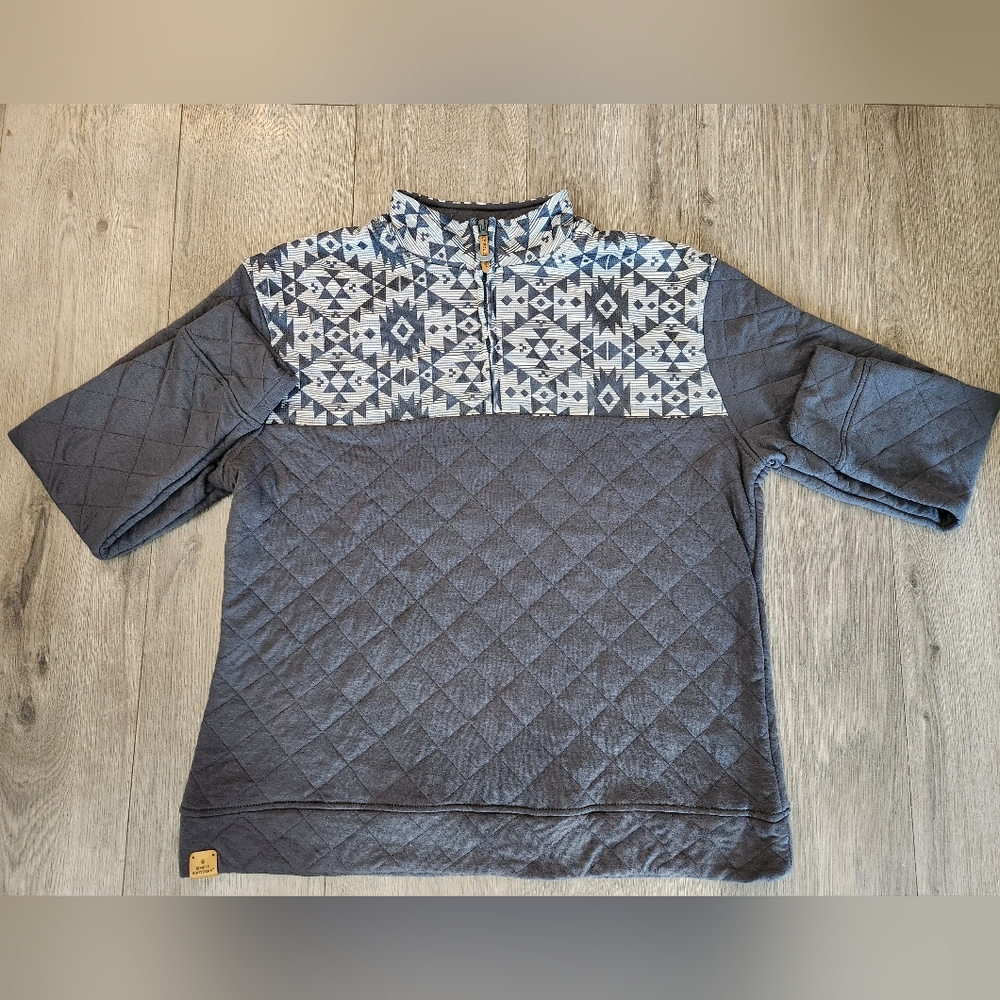 Simple Southern Gray Quilted‎ Aztec Pullover Quarter Zip Size Large
